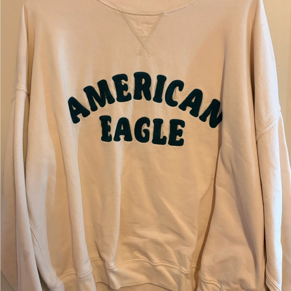 American Eagle Outfitters Cream Sweatshirt with Green Logo